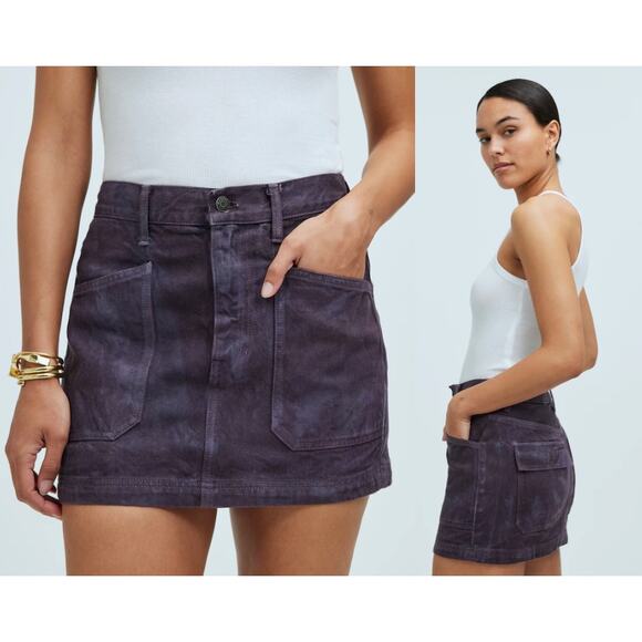 Madewell x MN | Denim Patch-Pocket Micro Mini Skirt | Chalked Fig | Sz 30 - Picture 1 of 11